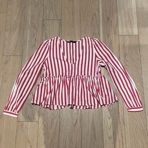 Zara Red & White Striped Peplum Top
